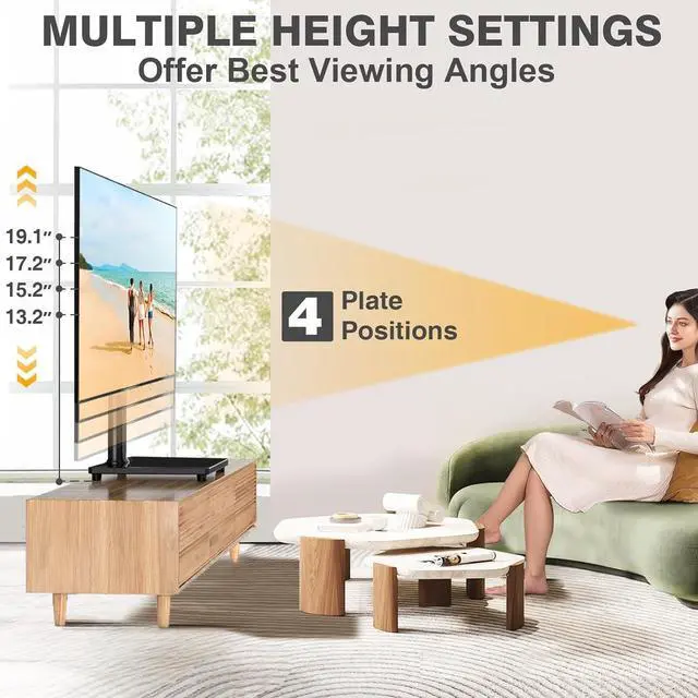 Alt view image 3 of 7 - TVON Universal TV Stand Base, Swivel Table Top TV Stand for 20-43 inch TVs/Monitors with 4 Level Height Adjustment and Tempered Glass Base, Holds up to 88 Lbs, VESA 200x200mm