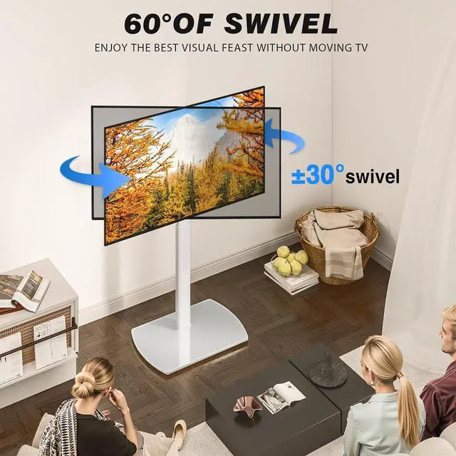 Alt view image 2 of 7 - YOMT Universal TV Floor Stand with Mount for 27-70 Inch LCD LED OLED TVs, Swivel Height Adjustable Tall TV Stand, Space Saving Design for Corner Bedroom Living Room, White