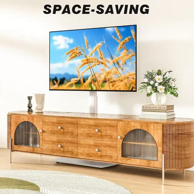 Alt view image 5 of 7 - YOMT Universal TV Floor Stand with Mount for 27-70 Inch LCD LED OLED TVs, Swivel Height Adjustable Tall TV Stand, Space Saving Design for Corner Bedroom Living Room, White