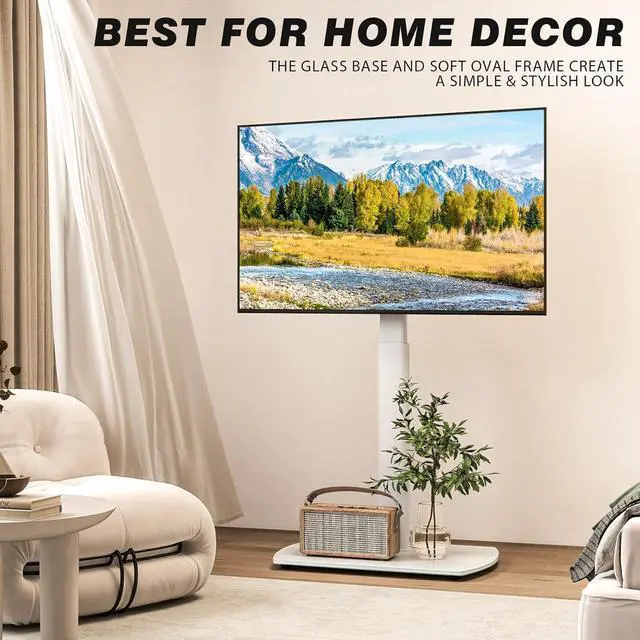Alt view image 7 of 7 - YOMT Universal TV Floor Stand with Mount for 27-70 Inch LCD LED OLED TVs, Swivel Height Adjustable Tall TV Stand, Space Saving Design for Corner Bedroom Living Room, White