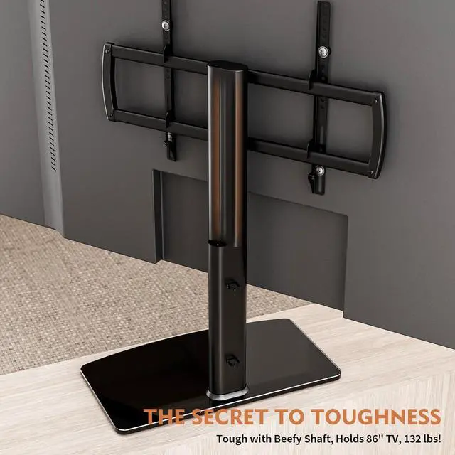 Alt view image 4 of 7 - Universal Swivel TV Stand/Base Table Top Stand 40 to 86 inch TVs 110 Degree Swivel, 5 Level Height Adjustable, Heavy Duty Tempered Glass Base, Holds up 132lbs Screens, HT04B-003