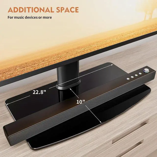 Alt view image 7 of 7 - Universal Swivel TV Stand/Base Table Top Stand 40 to 86 inch TVs 110 Degree Swivel, 5 Level Height Adjustable, Heavy Duty Tempered Glass Base, Holds up 132lbs Screens, HT04B-003
