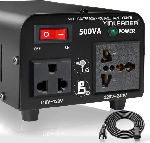 Main image of Yinleader 500W Voltage Transformer Power Converter(110V to 220V, 220V to 110V) Step Up/Down Converter 110/120 Volt - 220/240 Volt w/US Power Cord [300W Continuous Power]