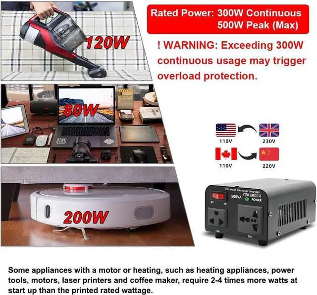 Alt view image 3 of 7 - Yinleader 500W Voltage Transformer Power Converter(110V to 220V, 220V to 110V) Step Up/Down Converter 110/120 Volt - 220/240 Volt w/US Power Cord [300W Continuous Power]
