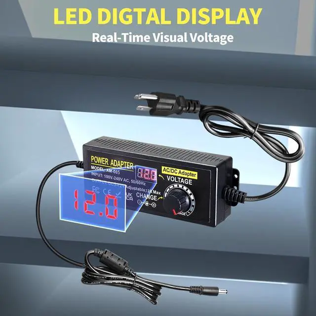 Alt view image 2 of 7 - Universal Power Supply Adjustable 3V~12V 12A 144W Variable Switching Power Adapter 100V-240V AC to DC Converter Transformer with 14 Tips&Polarity Converter,LED Voltage Display3V4V5V6V7V8V9V10V11V12V