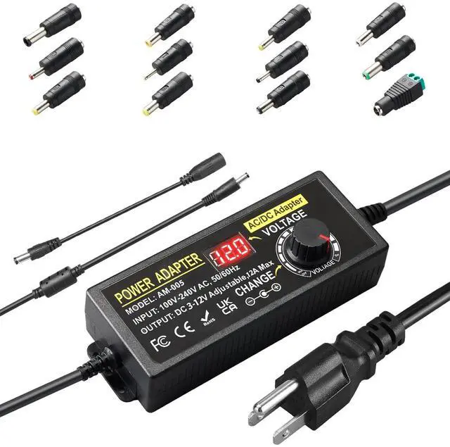 Main image of Universal Power Supply Adjustable 3V~12V 12A 144W Variable Switching Power Adapter 100V-240V AC to DC Converter Transformer with 14 Tips&Polarity Converter,LED Voltage Display3V4V5V6V7V8V9V10V11V12V