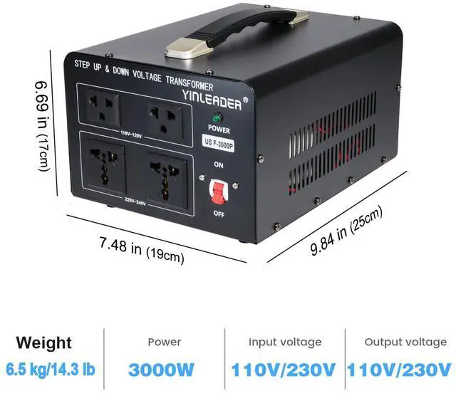 Alt view image 7 of 7 - Yinleader 3000 Watt Voltage Converter Transformer Step Up 110V to 220V or Step Down 220V to 110V Power Converter Adapter for use in The United States for European and Asian Household appliances