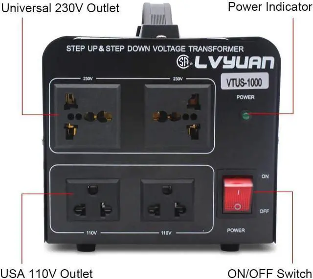 Alt view image 3 of 7 - Voltage Transformer Converter 1000 Watt Step Up/Down Convert from 110-120 Volt to 220-240 Volt and from 220-240 Volt to 110-120 Volt with 2 US Outlets, 2 Universal Outlets