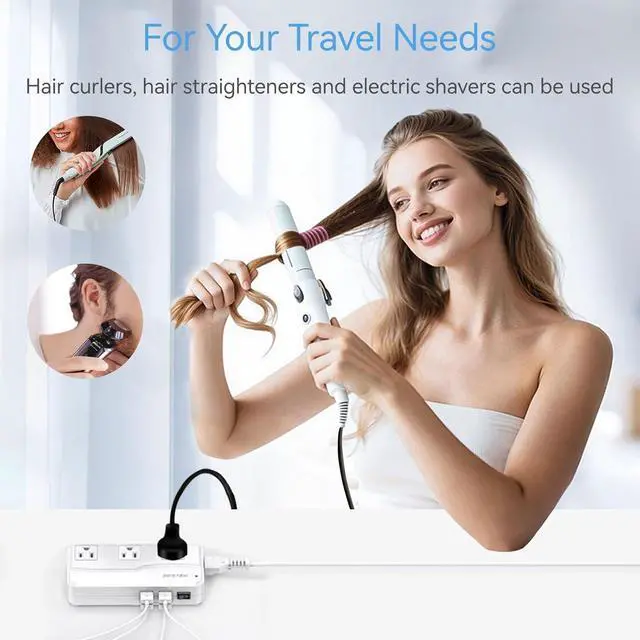 Alt view image 2 of 7 - BESTEK Universal Travel Adapter 220V to 110V Voltage Converter with 6A 4-Port USB Charging and UK/AU/US/EU Worldwide Plug Adapter (White)