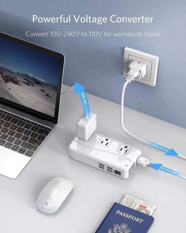 Alt view image 4 of 7 - BESTEK Universal Travel Adapter 220V to 110V Voltage Converter with 6A 4-Port USB Charging and UK/AU/US/EU Worldwide Plug Adapter (White)