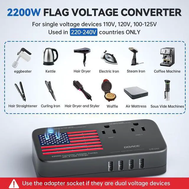 Alt view image 3 of 7 - Upgraded 2200W Voltage Converter US to Europe, 220V to 110V Converter for European Travel for Hair Dryer Straightener Curling Iron, 2300W Adapter with EU/UK/AU/US Plugs for Laptop Camera Cell Phone