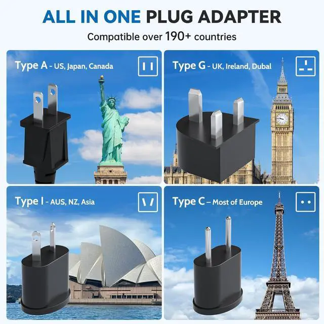 Alt view image 4 of 7 - Upgraded 2200W Voltage Converter US to Europe, 220V to 110V Converter for European Travel for Hair Dryer Straightener Curling Iron, 2300W Adapter with EU/UK/AU/US Plugs for Laptop Camera Cell Phone