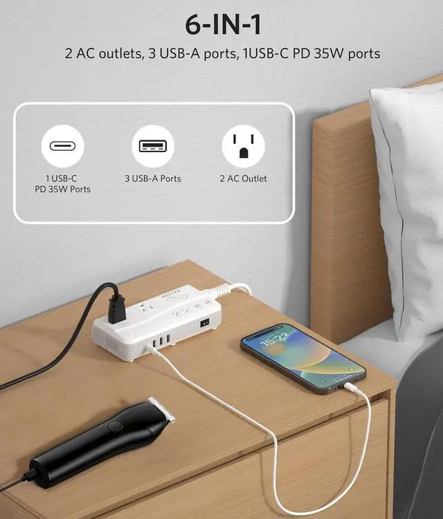 Alt view image 6 of 7 - BESTEK Pure Sine Wave 220v to 110v Converter, US to European Travel Voltage Converter for Hair Straightener/Curling Iron, Step Down Transformer with 4 USB(1 PD35W) and UK/AU/US/EU Worldwide Adapter