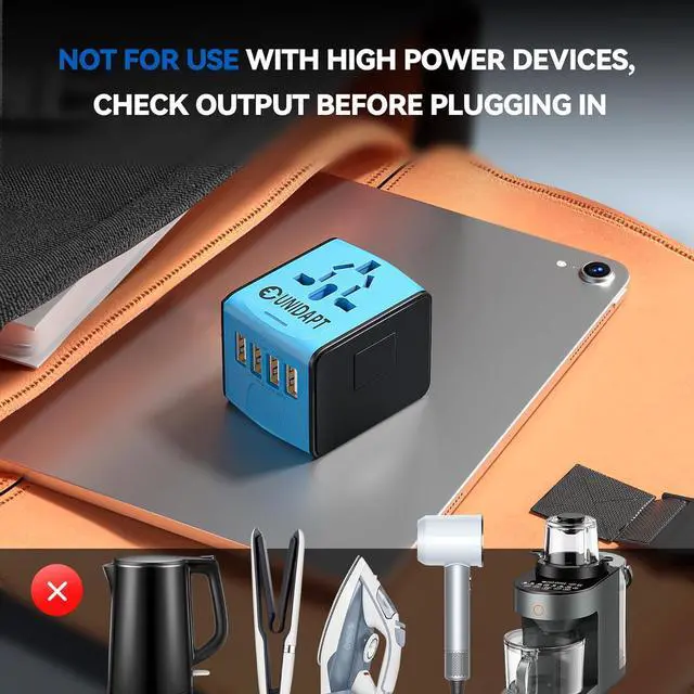 Alt view image 7 of 7 - Unidapt Universal Travel Adapter, International Plug Adapter Fast 2,4A 4-USB European Power Plug, AC Wall Charger  Worldwide Outlet for Europe US USA UK EU AUS, Blue
