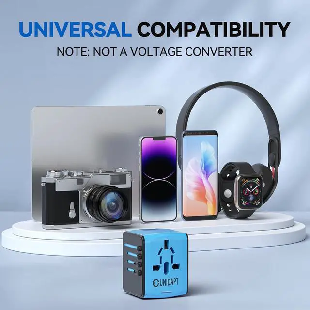 Alt view image 6 of 7 - Unidapt Universal Travel Adapter, International Plug Adapter Fast 2,4A 4-USB European Power Plug, AC Wall Charger  Worldwide Outlet for Europe US USA UK EU AUS, Blue