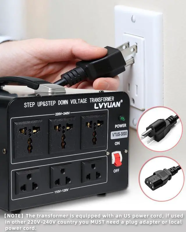 Alt view image 5 of 7 - LVYUAN 3000 Watt Voltage Converter Transformer Heavy Duty Step Up/Down AC 110V/120V/220V/240V Power Converter with 3 US Outlets, 3 Universal Outlets, Resettable Circuit Breaker Protection