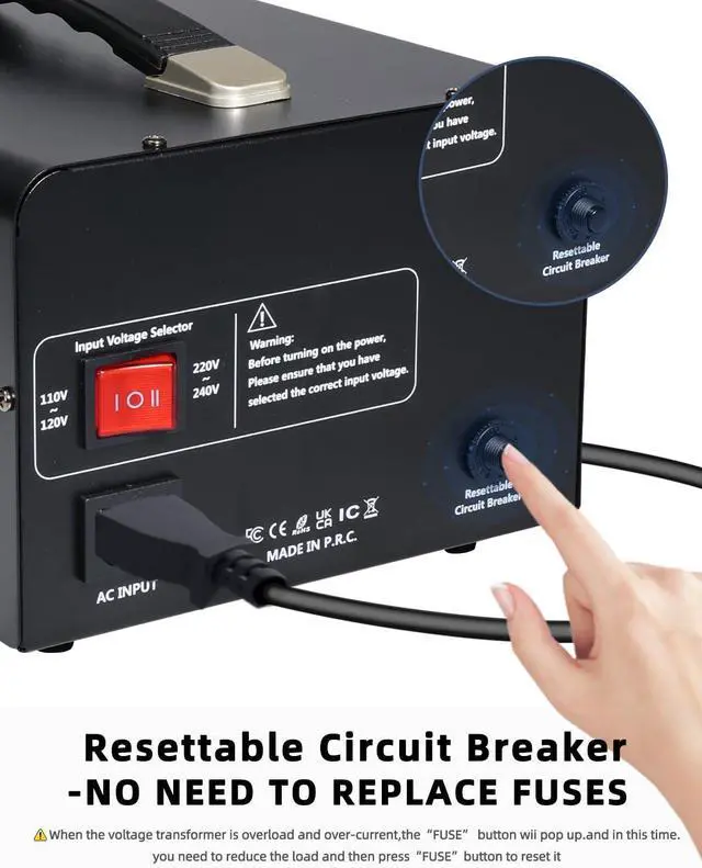 Alt view image 6 of 7 - LVYUAN 3000 Watt Voltage Converter Transformer Heavy Duty Step Up/Down AC 110V/120V/220V/240V Power Converter with 3 US Outlets, 3 Universal Outlets, Resettable Circuit Breaker Protection