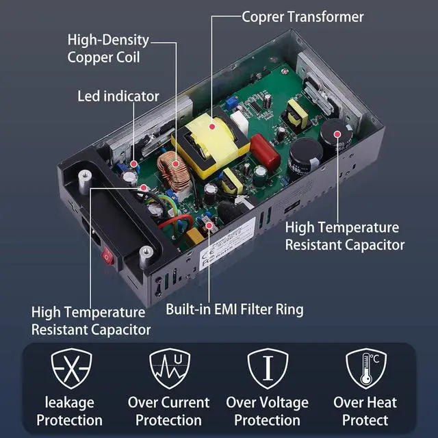 Alt view image 4 of 6 - AC to DC Converter 600W 50A, 12V Power Supply 110v to 12v Converter Adjustable Power Supply Universal Power Adapter for Radio, Car Stereos, LED Strip, CCTV, Computer Project, 3D Printer Black