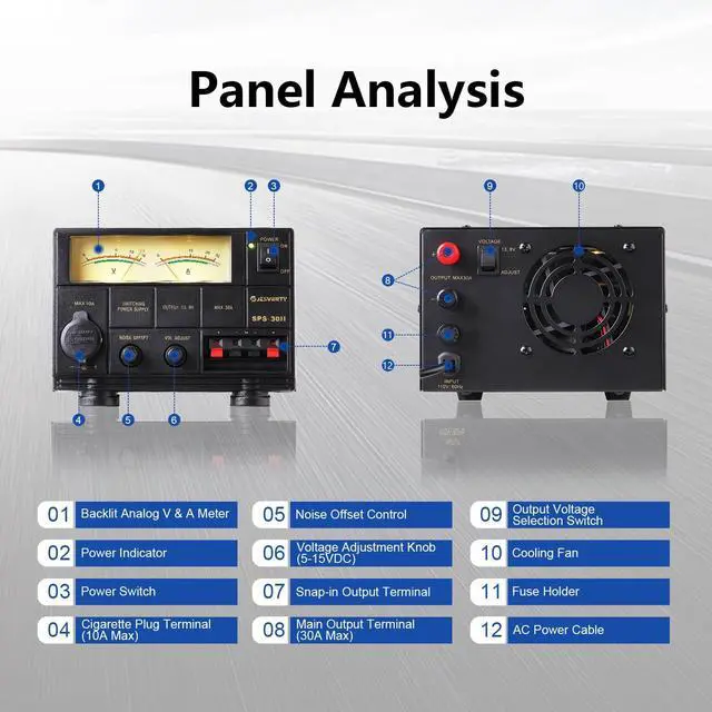 Alt view image 2 of 6 - Universal Compact Bench Power Supply- 30 Amp Regulated Home Lab Benchtop AC-to-DC Converter 13.8 Volt/9-15Volt, Cooling Fan, Screw Type Terminals - Jesverty SPS-30II