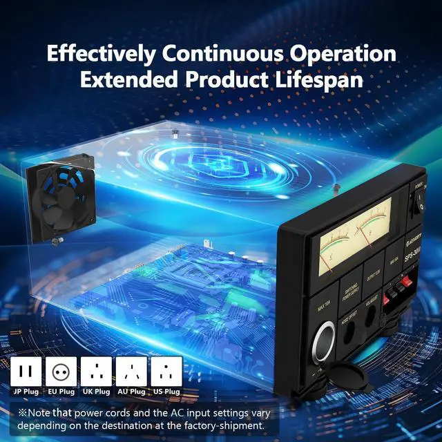 Alt view image 5 of 6 - Universal Compact Bench Power Supply- 30 Amp Regulated Home Lab Benchtop AC-to-DC Converter 13.8 Volt/9-15Volt, Cooling Fan, Screw Type Terminals - Jesverty SPS-30II