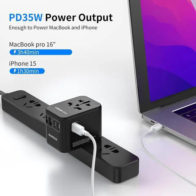 Alt view image 2 of 7 - MOMAX Universal Travel Adapter, PD 35W Fast International Power Adapter, 3 USB C & 2 USB A, Worldwide Travel Plug Adapter, International Power Adapter for Europe, USA, Japan, Australia (Type C/A/G/I)