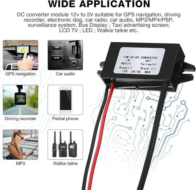 Alt view image 6 of 7 - Weewooday 12V to 5V DC Converter Buck Module USB Output Power Adapter DC Regulator Car Power Converter