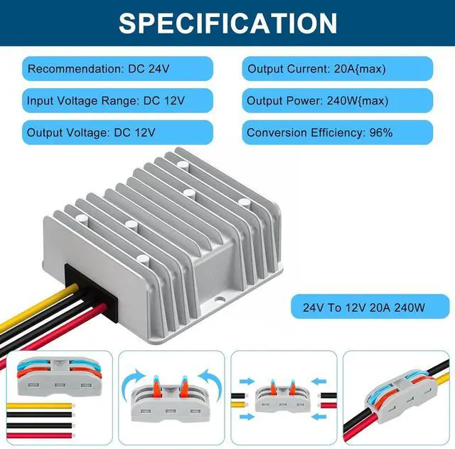 Alt view image 2 of 7 - 12V 240W DC-DC Converter Voltage Regulator, Step Down 24V to 12V 20A, Waterproof Module Power Supply for Golf Cart Accessories, Club Car Transformer