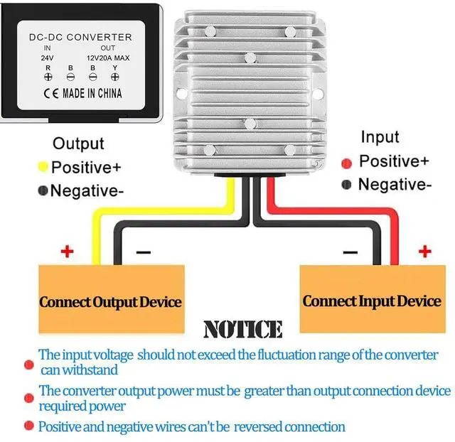 Alt view image 5 of 7 - 12V 240W DC-DC Converter Voltage Regulator, Step Down 24V to 12V 20A, Waterproof Module Power Supply for Golf Cart Accessories, Club Car Transformer