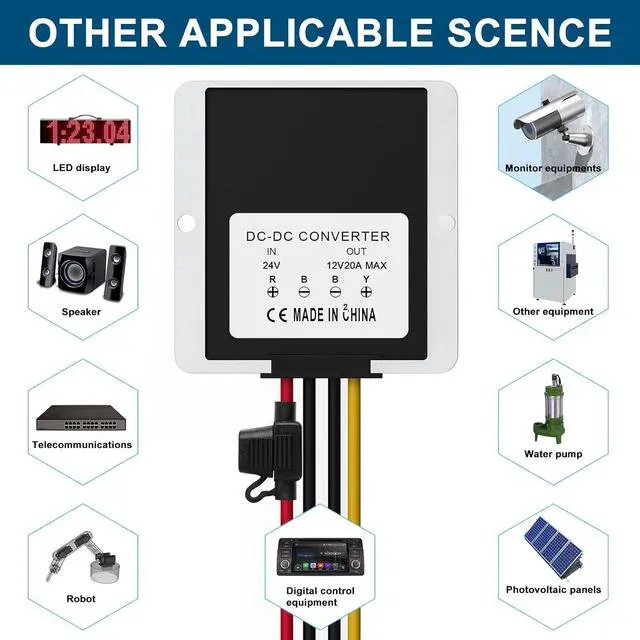 Alt view image 7 of 7 - 12V 240W DC-DC Converter Voltage Regulator, Step Down 24V to 12V 20A, Waterproof Module Power Supply for Golf Cart Accessories, Club Car Transformer