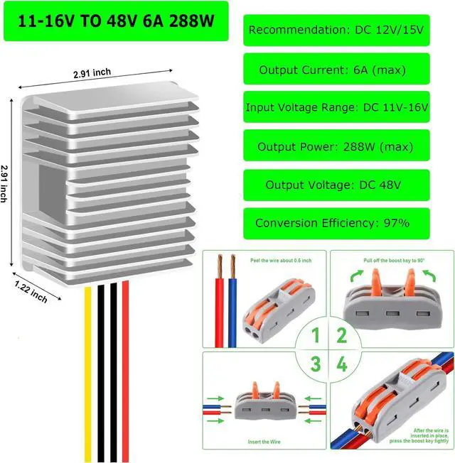 Alt view image 2 of 7 - 12V to 48V Boost Converter 12 Volt to 48V 288W 6A Step Up Converter Voltage Regulator for Golf Carts, Club Car, Solar System, RV, LED Lights