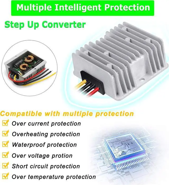 Alt view image 4 of 7 - 12V to 48V Boost Converter 12 Volt to 48V 288W 6A Step Up Converter Voltage Regulator for Golf Carts, Club Car, Solar System, RV, LED Lights