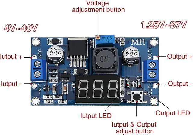 Alt view image 3 of 7 - 4 Pieces Adjustable LM2596S DC-DC Buck Converter Reduced Voltage Regulator Power Module 36V 24V 12V to 5V 2A Voltage Stabilizer with Digital Voltmeter Display