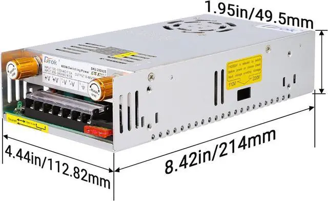 Alt view image 7 of 7 - DROK 48V Power Supply, AC 110V/220V to DC 0-48V 0-10A 480W Buck Converter, Volt Amp Adjustable Adapter Regulated 5V 12V 24V 30V 36V 48V Volt Switching Voltage LED Transformer Charger for Computer