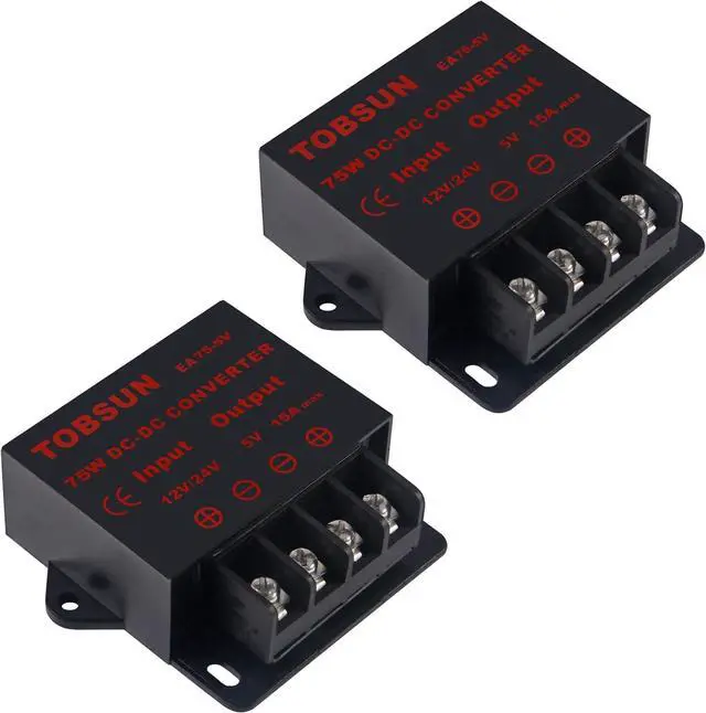 Main image of 2 Pack DC Converter - Step Down Regulator 12V/24V to 5V 15A 75W Regulated Power Supply