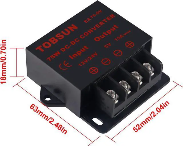 Alt view image 5 of 6 - 2 Pack DC Converter - Step Down Regulator 12V/24V to 5V 15A 75W Regulated Power Supply