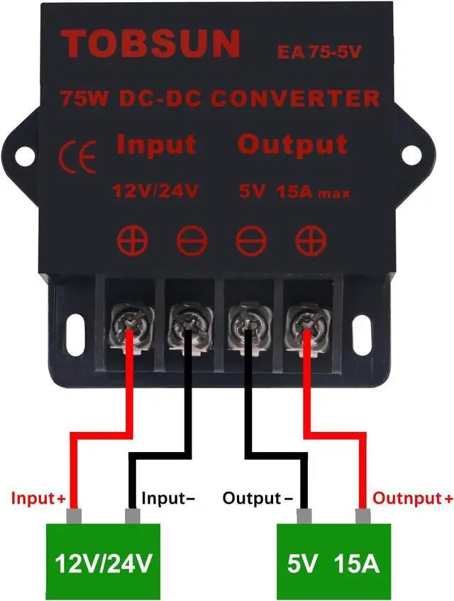 Alt view image 6 of 6 - 2 Pack DC Converter - Step Down Regulator 12V/24V to 5V 15A 75W Regulated Power Supply