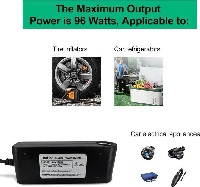 Alt view image 2 of 5 - 96W 8A AC to DC Converter, Car Cigarette Lighter Adapter, 110v/120v to 12v AC/DC Adapter Power Supply for Convert a Wall Outlet to a Car Cigarette Lighter Socket
