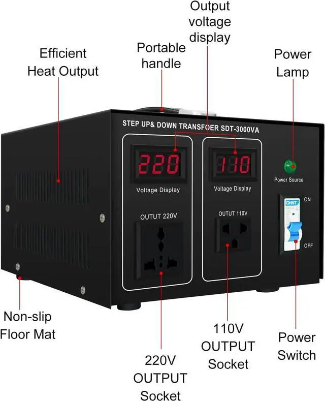 Alt view image 2 of 6 - Step Down/Up Transformer 220v to 110v, 3000W Voltage Converter 110 to 220 120v to 240V Heavy Duty Power Transformer