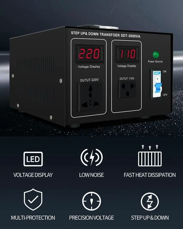 Alt view image 4 of 6 - Step Down/Up Transformer 220v to 110v, 3000W Voltage Converter 110 to 220 120v to 240V Heavy Duty Power Transformer