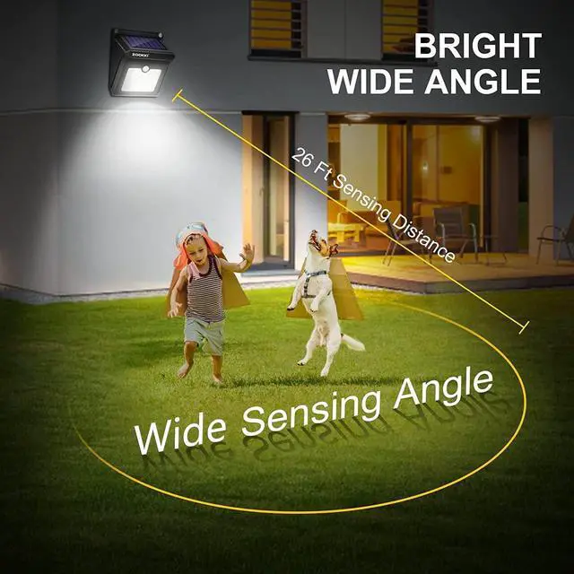Alt view image 2 of 7 - Solar Outdoor Lights -120° Illumination Solar Motion Sensor Lights Outdoor - IP65 Waterproof Wireless Security Outdoor Solar Powered Lights for Garden Fence Patio Deck28LED 4-Pack