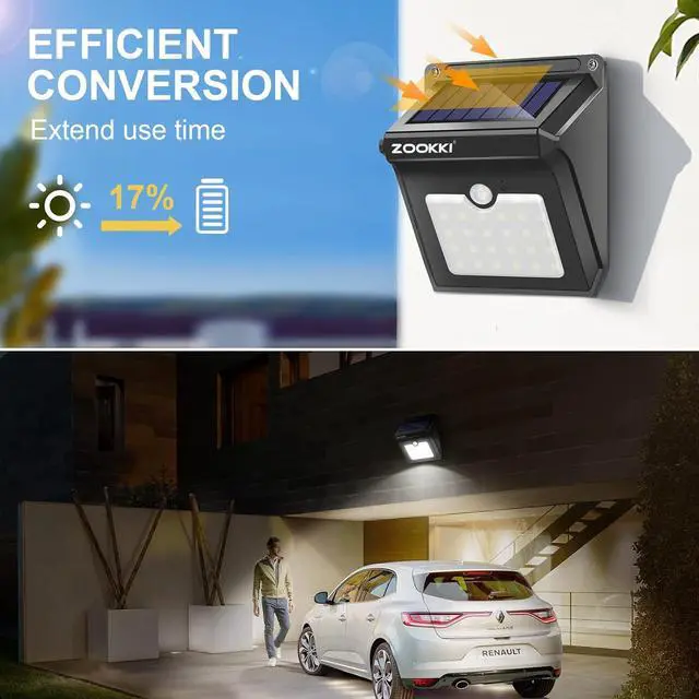 Alt view image 4 of 7 - Solar Outdoor Lights -120° Illumination Solar Motion Sensor Lights Outdoor - IP65 Waterproof Wireless Security Outdoor Solar Powered Lights for Garden Fence Patio Deck28LED 4-Pack