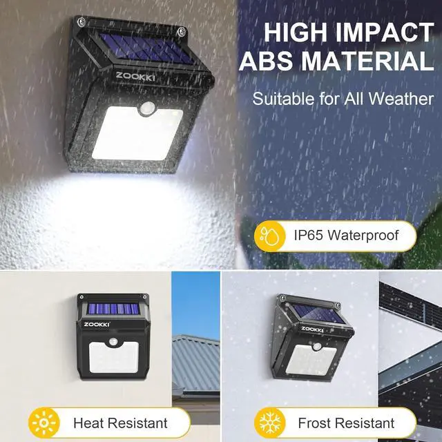Alt view image 5 of 7 - Solar Outdoor Lights -120° Illumination Solar Motion Sensor Lights Outdoor - IP65 Waterproof Wireless Security Outdoor Solar Powered Lights for Garden Fence Patio Deck28LED 4-Pack