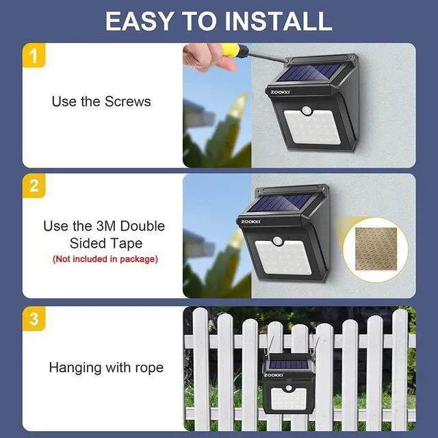 Alt view image 6 of 7 - Solar Outdoor Lights -120° Illumination Solar Motion Sensor Lights Outdoor - IP65 Waterproof Wireless Security Outdoor Solar Powered Lights for Garden Fence Patio Deck28LED 4-Pack
