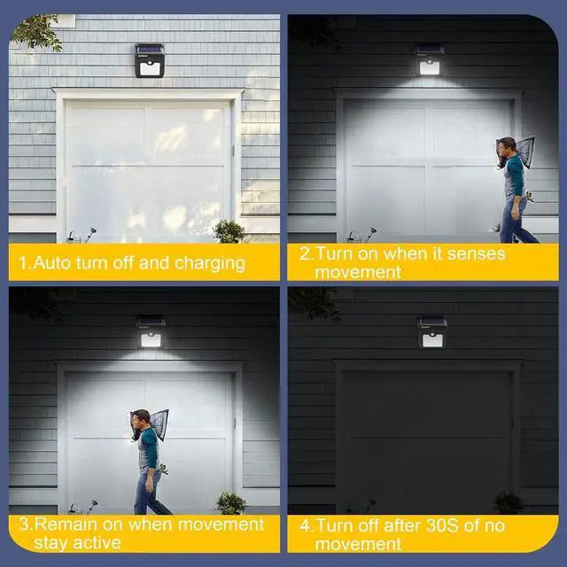 Alt view image 7 of 7 - Solar Outdoor Lights -120° Illumination Solar Motion Sensor Lights Outdoor - IP65 Waterproof Wireless Security Outdoor Solar Powered Lights for Garden Fence Patio Deck28LED 4-Pack