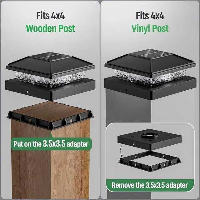 Alt view image 5 of 6 - Post Cap Lights 8pack, 4x4 Deck Fence Post Solar Lights Outdoor with Warm White Lighting,Black Waterproof Solar Post Lights for Vinyl/Wood Posts to Decorate Fence, Deck,Garden, Patio