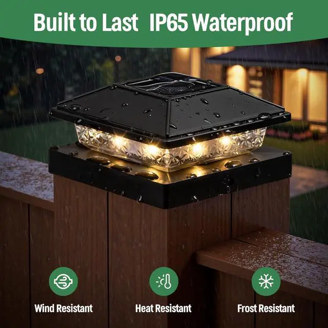 Alt view image 4 of 6 - Post Cap Lights 8pack, 4x4 Deck Fence Post Solar Lights Outdoor with Warm White Lighting,Black Waterproof Solar Post Lights for Vinyl/Wood Posts to Decorate Fence, Deck,Garden, Patio
