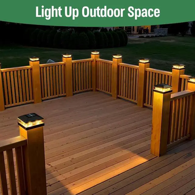 Alt view image 6 of 6 - Post Cap Lights 8pack, 4x4 Deck Fence Post Solar Lights Outdoor with Warm White Lighting,Black Waterproof Solar Post Lights for Vinyl/Wood Posts to Decorate Fence, Deck,Garden, Patio