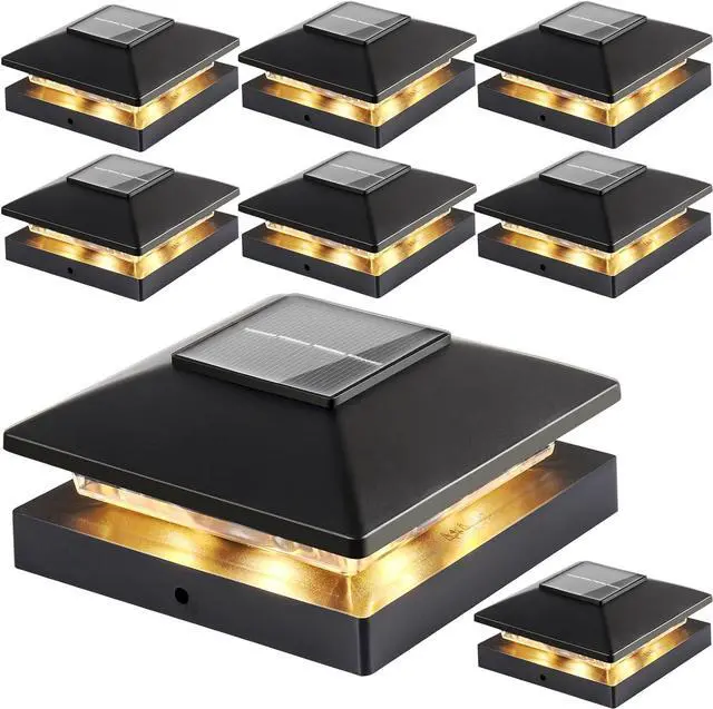 Main image of Solar Post Cap Lights Outdoor 8pack, Black Waterproof Solar Powered Deck Fence Post Lights Fit 4x4 Wood/Vinyl Posts, Bright Warm White Solar Post Lights Decorate Deck, Patio, Porch, Fence