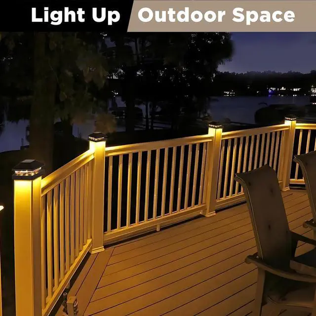 Alt view image 6 of 6 - Solar Post Cap Lights Outdoor 8pack, Black Waterproof Solar Powered Deck Fence Post Lights Fit 4x4 Wood/Vinyl Posts, Bright Warm White Solar Post Lights Decorate Deck, Patio, Porch, Fence