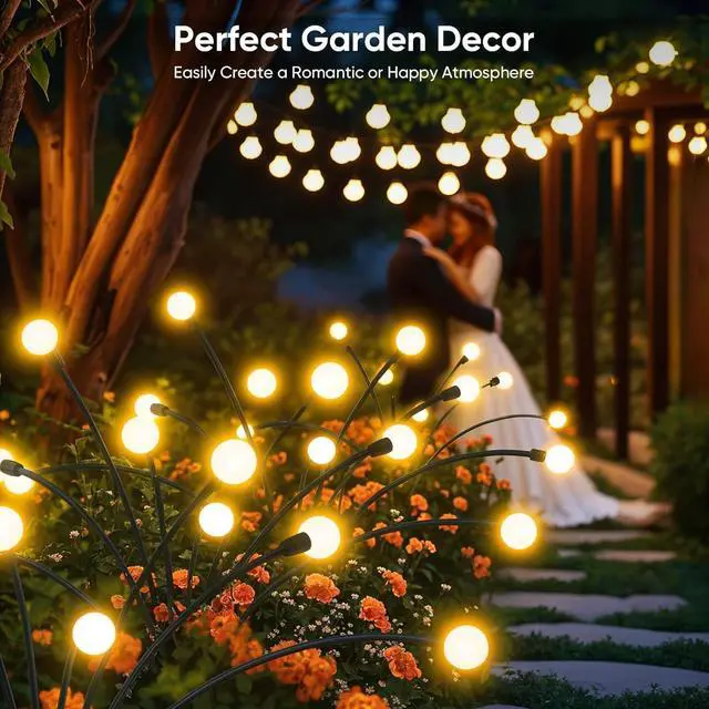 Alt view image 2 of 7 - Solar Lights Outdoor Waterproof: 8 Pack 64 LED Firefly Garden Solar Powered Lamps - Bright Outside Pathway Lighting Modern Yard Patio Decorations - 2025 Unique Design Sway by Wind & Dancing